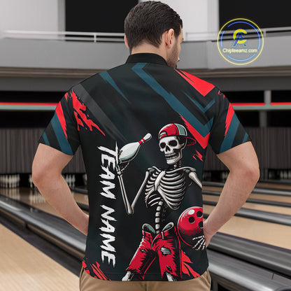 Custom Red Skull Bowling Team Shirt for Men Polo & 1/4 Zip Bowling League Jersey Bowling Unisex QZT794