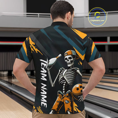 Custom Yellow Skull Bowling Team Shirt for Men Polo & 1/4 Zip Bowling League Jersey Bowling Unisex QZT794