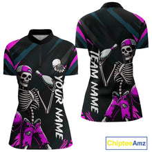 Load image into Gallery viewer, Custom Pink Skull Bowling Team Shirt for Women Polo &amp; 1/4 Zip Bowling League Jersey Bowling Gift QZT794