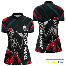 Load image into Gallery viewer, Custom Red Skull Bowling Team Shirt for Women Polo &amp; 1/4 Zip Bowling League Jersey Bowling Gift QZT794