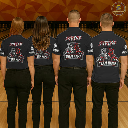 Custom Red & White Tiger Bowling Team Jersey for Men Bowling Shirt Polo & 1/4 Zip Bowling Outfit QZT841
