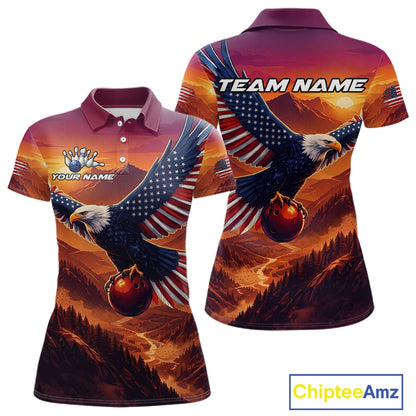 Custom American Eagle Bowling Shirt for Women Sunset Bowling Jersey Patriotic QZT975