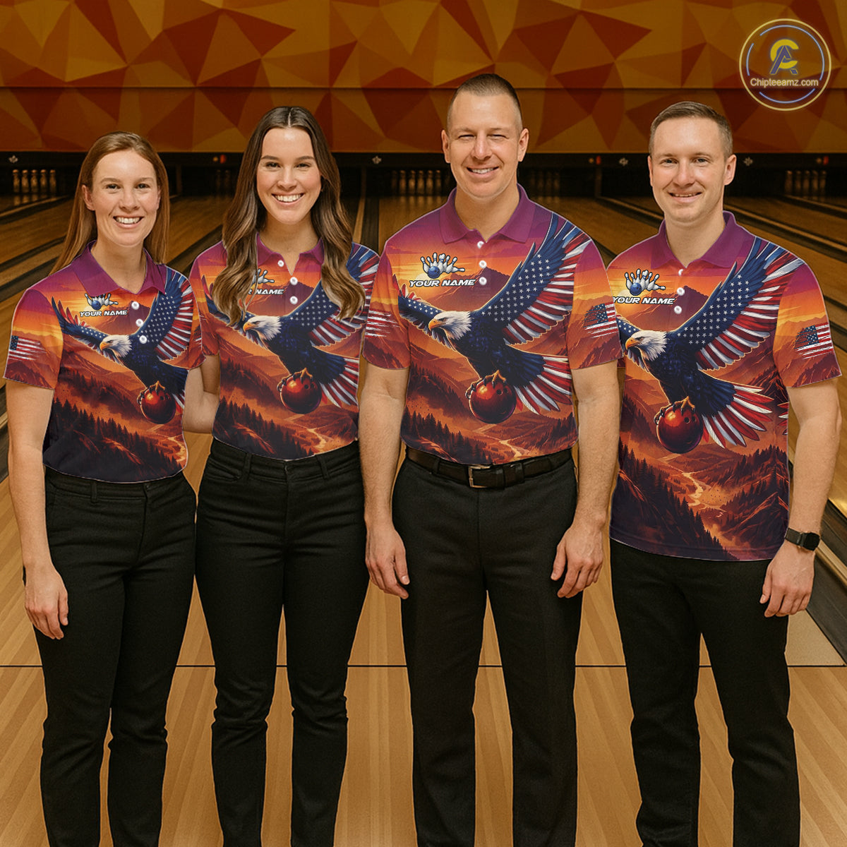 Custom American Eagle Bowling Shirt for Men Sunset Bowling Jersey Patriotic Bowling Outfit QZT975