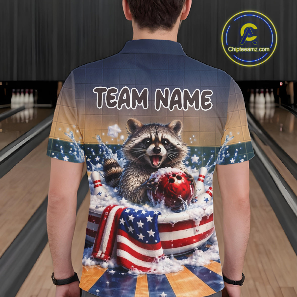 Funny Raccoon Bowling Shirt for Men Custom Patriotic Bowling Jersey US Flag Bowling Outfit QZT976