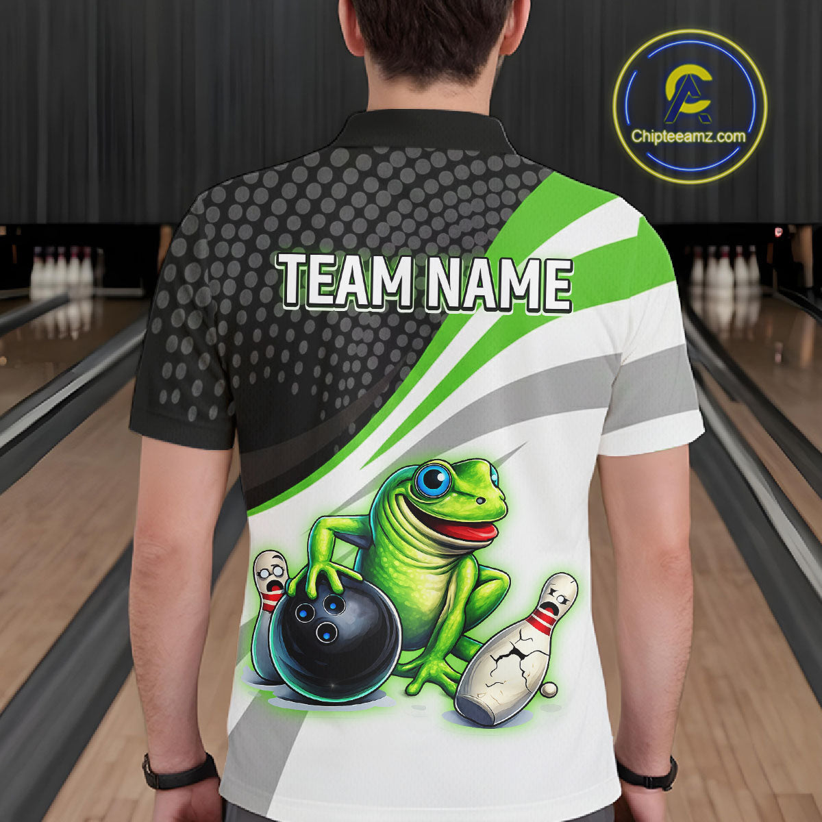 Personalized Funny Green Frog Bowling Shirt Ugly Bowling Jersey Unisex Polo for Men QZT845