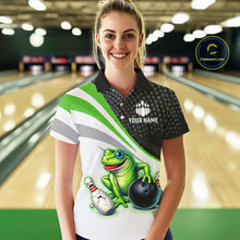 Load image into Gallery viewer, Personalized Funny Green Frog Bowling Shirt Ugly Bowling Jersey Unisex Polo for Women QZT845