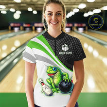 Load image into Gallery viewer, Personalized Funny Green Frog Bowling Shirt Ugly Bowling Jersey Unisex Polo for Women QZT845