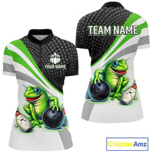 Load image into Gallery viewer, Personalized Funny Green Frog Bowling Shirt Ugly Bowling Jersey Unisex Polo for Women QZT845