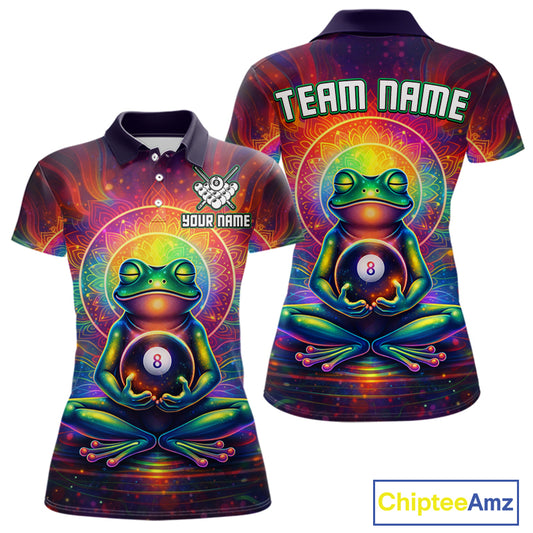 Custom Zen Frog Billiard Shirt for Women 8 Ball Meditation Style Billiard Jersey Pool Shit BHT13