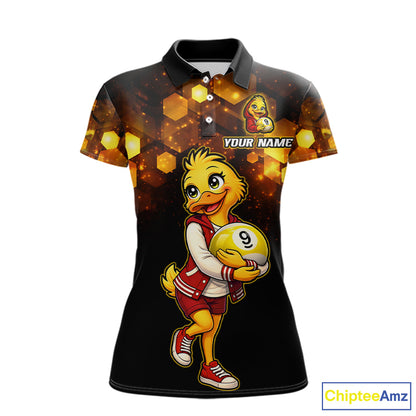 Custom Black & Gold Funny Duck Billiard Shirt for Women Billiard Jersey League 9 Ball Pool for Couples BHT14