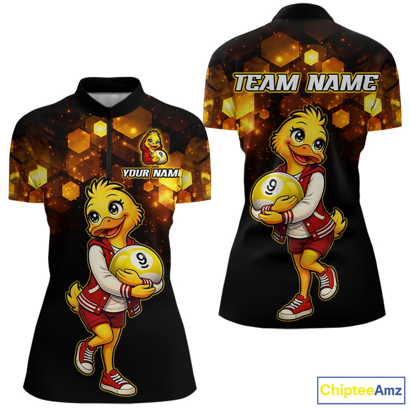 Custom Black & Gold Funny Duck Billiard Shirt for Women Billiard Jersey League 9 Ball Pool for Couples BHT14