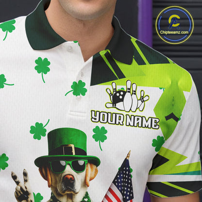 Custom Green Funny Golden Retriever Dog Bowling Shirt Samrock Pattern Bowling St. Patrick Day for Men QZT936
