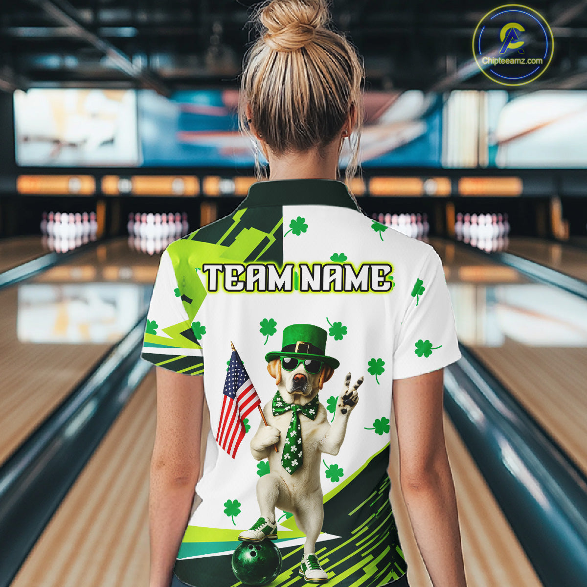 Custom Green Funny Golden Retriever Dog Bowling Shirt Samrock Pattern Bowling St. Patrick Day for Women QZT936