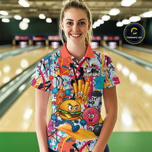 Load image into Gallery viewer, Custom Graffiti Funny Fast Food Bowling Shirt Bowling Team Jersey for Women Bowling Outfit QZT798