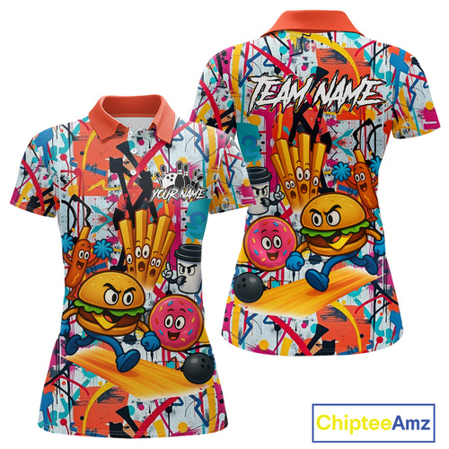 Custom Graffiti Funny Fast Food Bowling Shirt Bowling Team Jersey for Women Bowling Outfit QZT798