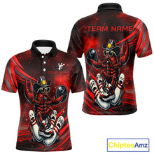 Load image into Gallery viewer, Red and black polo shirt with a crawfish design on a white background, featuring 'Chiptee Amz' branding.