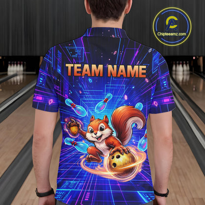 Custom Neon Funny Squirrel Bowling Shirt for Men Bowling Team Jersey Polo & Quarter-Zip Bowling Outfit QZT981