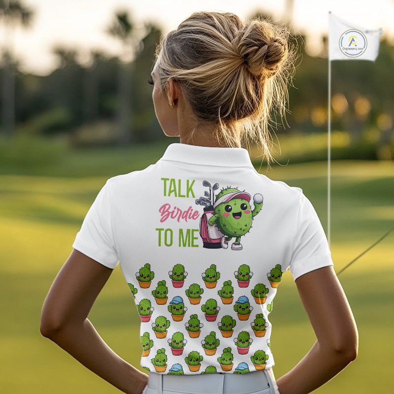 Personalized Funny Cactus Flower Pattern Womens Golf Polo Shirts Custom Cactus Golf Shirt Golfer Gift NHN0013