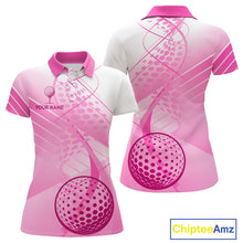 Load image into Gallery viewer, Pink White Womens Golf Polo Shirts Custom Name Golf Shirts For Women Personalized Golf Ball Gifts  NHN0019