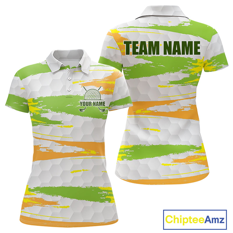 Womens Golf Polo Shirt Custom Name Green Pattern Golf Shirts Custom Golf Clubs For Team Golf Top NHN0020