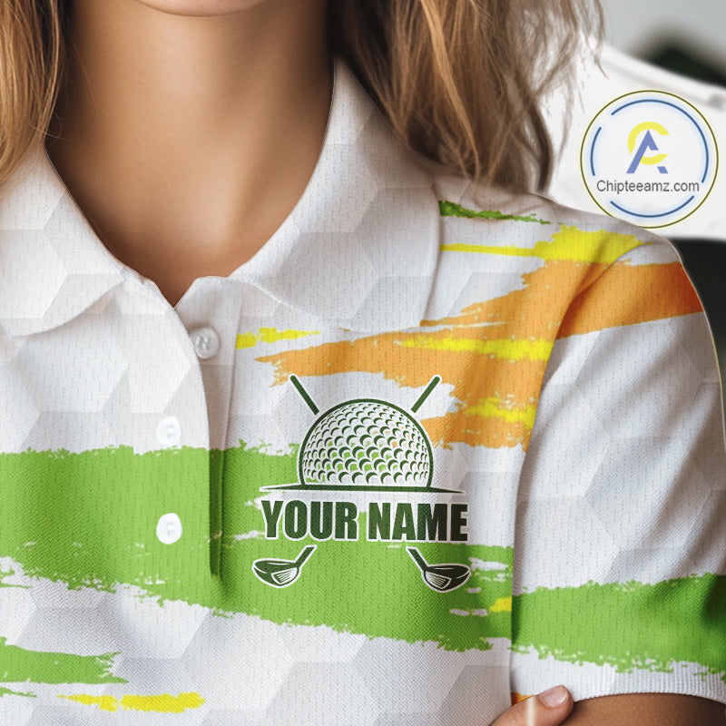 Womens Golf Polo Shirt Custom Name Green Pattern Golf Shirts Custom Golf Clubs For Team Golf Top NHN0020