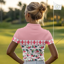 Load image into Gallery viewer, Flamingo Argyle Pattern Womens Golf Polo Shirt Funny Floral Custom Golf Shirt Unique Golfer Gift Apparel NHN0022