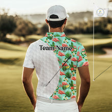 Load image into Gallery viewer, Custom Mens Golf Polo Shirt Green Tropical Pink Flamingo Pattern Personalized Team Golf Top NHN0023
