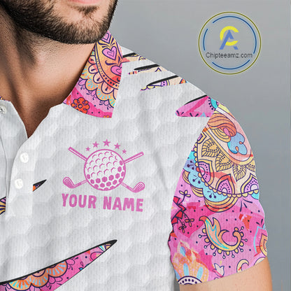 Pink Paisley Pattern Mens Golf Polo Shirt Custom Tropical Golf Attire For Men, Golf Gifts NHN0149
