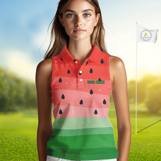 Watermelon Polo Shirt, Funny Womens Sleeveless Golf Polo Shirt Custom Golf Attire For Ladies NHN0152