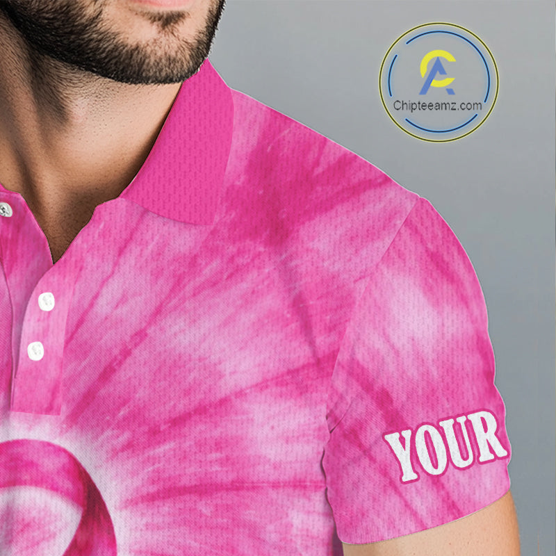 Breast Cancer Golf Shirt Custom Pink Tie Dye Pattern Mens Golf Polo Shirt Personalized Golf Gifts NHN0153