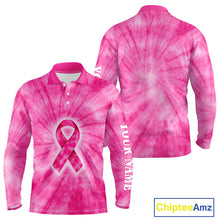 Load image into Gallery viewer, Pink Breast Cancer Golf Shirt Custom Long Sleeve Golf Polo Shirt Tie Dye pattern, Golf Gifts NHN0153