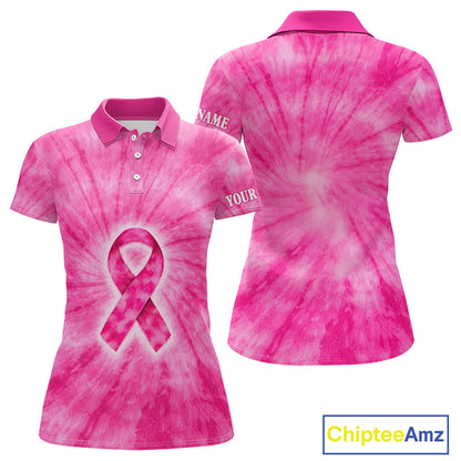Pink Breast Cancer Golf Shirt Custom Women Golf Polo Shirt Tie Dye Pattern Personalized Golf Gifts NHN0153