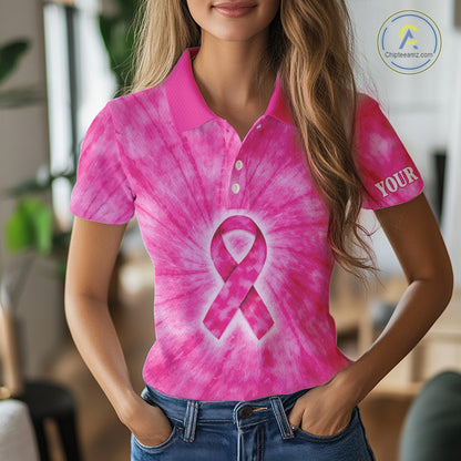 Pink Breast Cancer Golf Shirt Custom Women Golf Polo Shirt Tie Dye Pattern Personalized Golf Gifts NHN0153