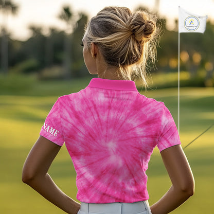Pink Breast Cancer Golf Shirt Custom Women Golf Polo Shirt Tie Dye Pattern Personalized Golf Gifts NHN0153