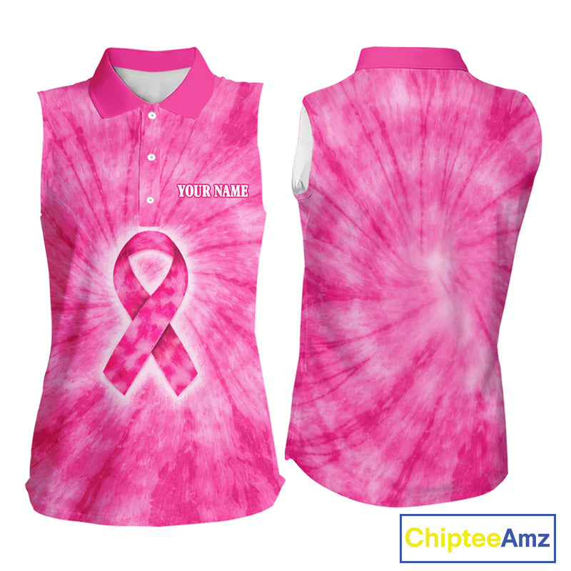 Pink Breast Cancer Golf Shirt Custom Womens Sleeveless Golf Polo Shirt Cancer Awareness, Golf Gifts NHN0153