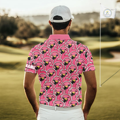 Pink Flamingo Pattern Mens Golf Polo Shirts Custom Name Funny Team Golf Tops For Men, Golf Gifts NHN0160