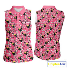 Load image into Gallery viewer, Pink Flamingo Pattern Womens Sleeveless Golf Polo Shirts Custom Name Funny Team Ladies Golf Tops NHN0160