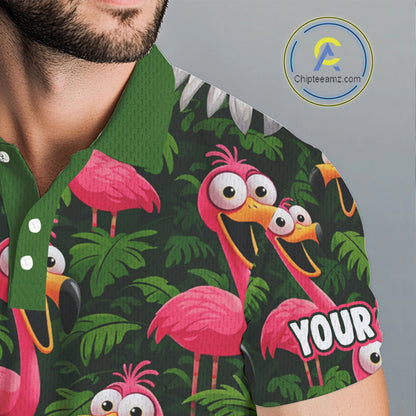 Tropical Flamingo Pattern Mens Golf Polo Shirts Custom Funny Team Golf Tops For Men, Golf Gifts NHN0162