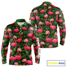 Load image into Gallery viewer, Tropical Flamingo Pattern Long Sleeve Golf Polo Shirts Custom Funny Team Mens Golf Tops, Golf Gifts NHN0162