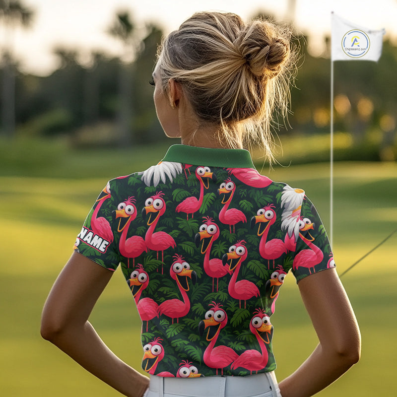 Tropical Flamingo Pattern Womens Golf Polo Shirts Custom Funny Team Ladies Golf Tops, Golf Gifts NHN0162