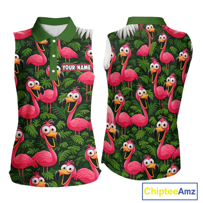 Tropical Flamingo Pattern Womens Sleeveless Golf Polo Shirts Custom Funny Team Ladies Golf Tops NHN0162