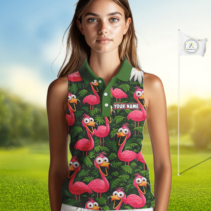 Tropical Flamingo Pattern Womens Sleeveless Golf Polo Shirts Custom Funny Team Ladies Golf Tops NHN0162