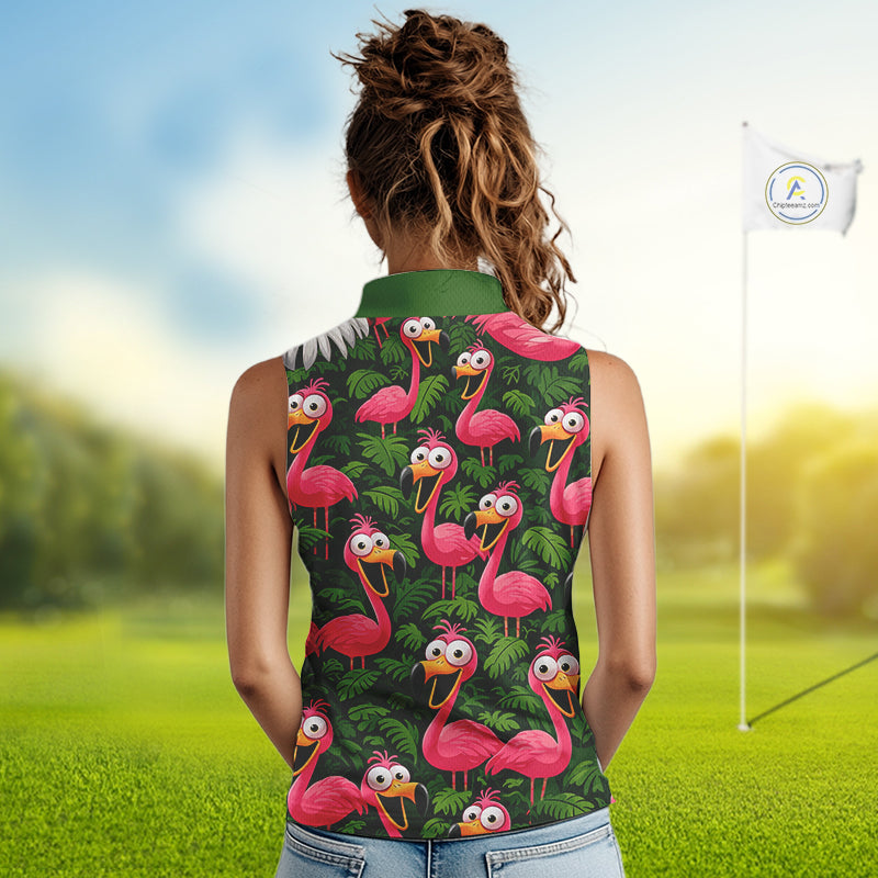 Tropical Flamingo Pattern Womens Sleeveless Golf Polo Shirts Custom Funny Team Ladies Golf Tops NHN0162
