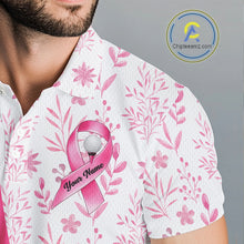 Load image into Gallery viewer, Pink Plaid Mens Golf Polo Shirt Custom Pink Ribbon Breast Cancer Awareness Team Golf Tops, Golf Gifts NHN0164