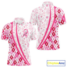 Load image into Gallery viewer, Pink Plaid Mens Golf Polo Shirt Custom Pink Ribbon Breast Cancer Awareness Team Golf Tops, Golf Gifts NHN0164