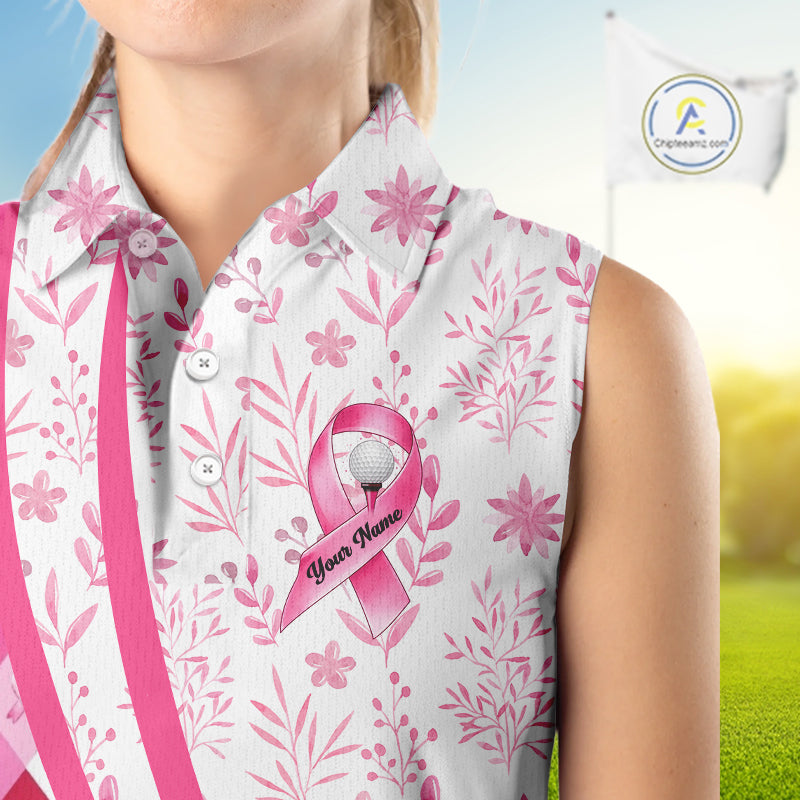 Pink Plaid Womens Sleeveless Golf Polo Shirt Custom Pink Ribbon Breast Cancer Awareness Team Golf Tops NHN0164