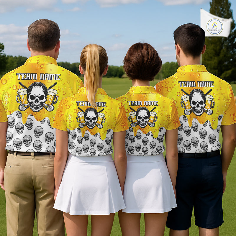Beer Skull Womens Golf Polo Shirt Custom Name Funny Team Golf Tops For Ladies, Golfer Gifts NHN0166