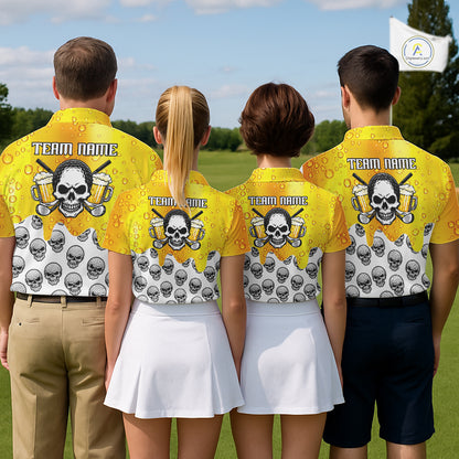 Beer Skull Womens Golf Polo Shirt Custom Name Funny Team Golf Tops For Ladies, Golfer Gifts NHN0166