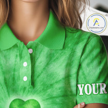 Load image into Gallery viewer, Green Tie Dye Womens Golf Polo Shirt Custom Name Green Clover St Patrick Day Team Ladies Golf Tops NHN0168
