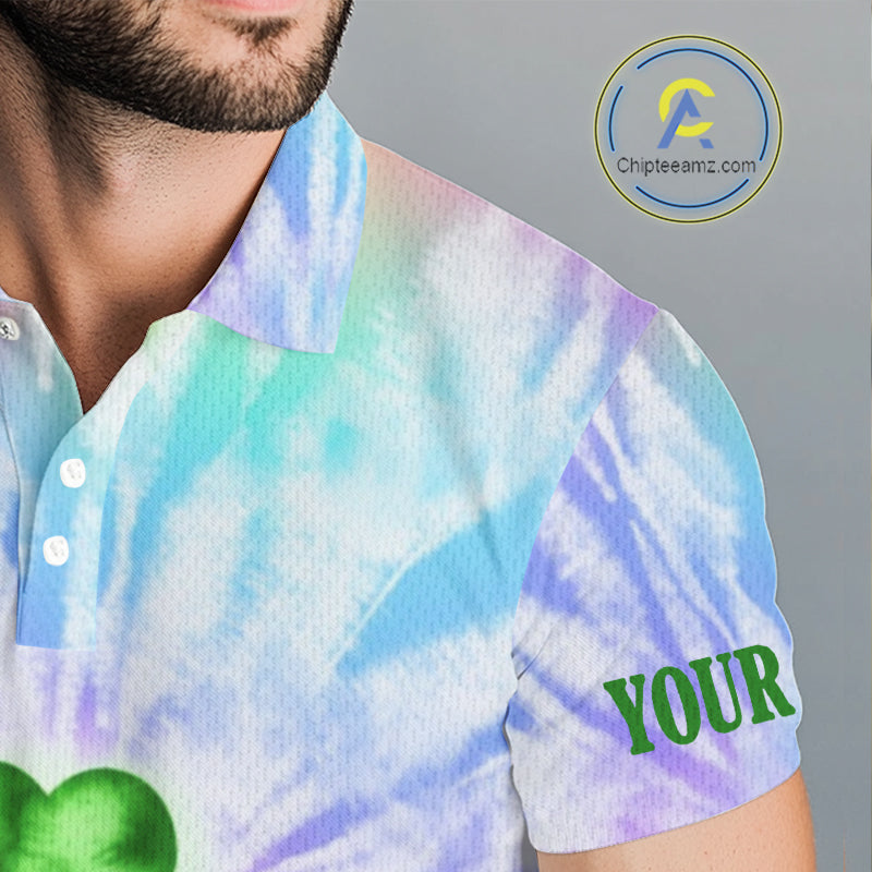 Colorful Pastel Tie Dye Mens Golf Polo Shirt Custom Green Clover St Patrick Day Golf Tops, Golf Gifts NHN0169